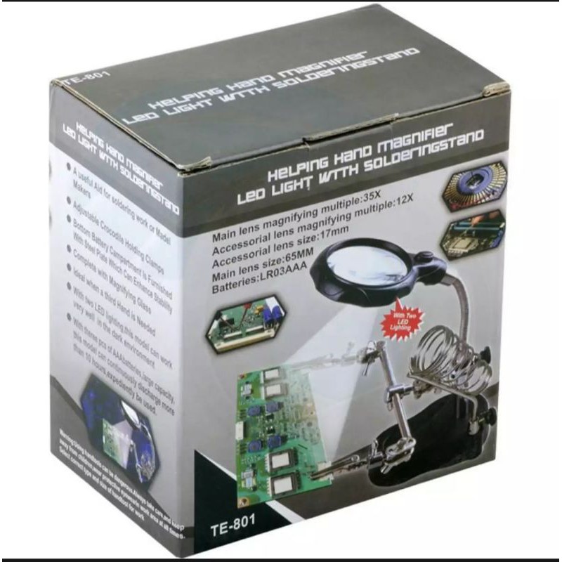 LAMPU ALAT SERVICE HP PLUS KACA PEMBESAR TE801 PRAKTIS