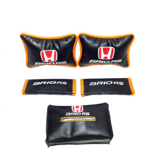 Bantal Mobil Honda Brio RS Aksesoris Mobil Hitam list Orange