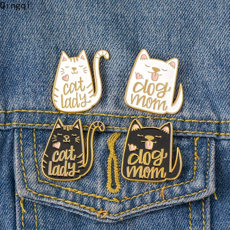 Bros Pin Enamel Desain Kartun Hewan Anjing Mom Cat Lady Bahan Metal Untuk Pria Dan Wanita