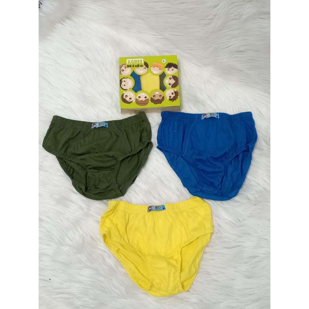 3 pcs celana dalam cd anak laki laki agree kids dengan tiga warna polos / Celana dalam anak laki