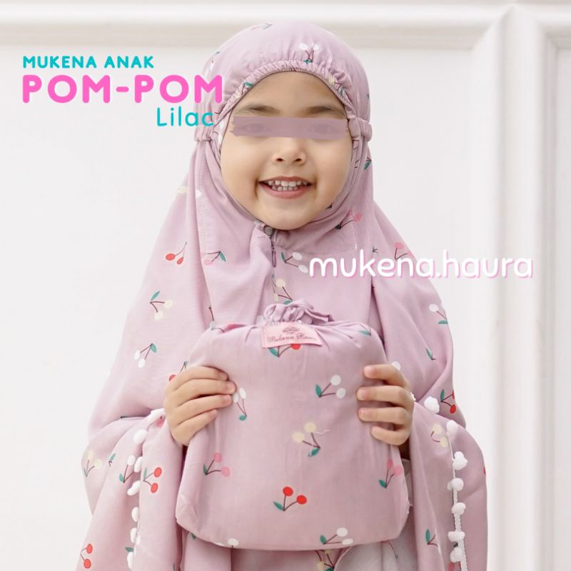 Mukena Anak 2in1 Pompom Rayon Resleting Dagu