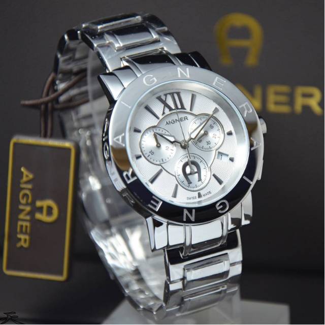 Jam Tangan Pria Aigner Cortina Chrono A26518 Rantai Original Swiss Made