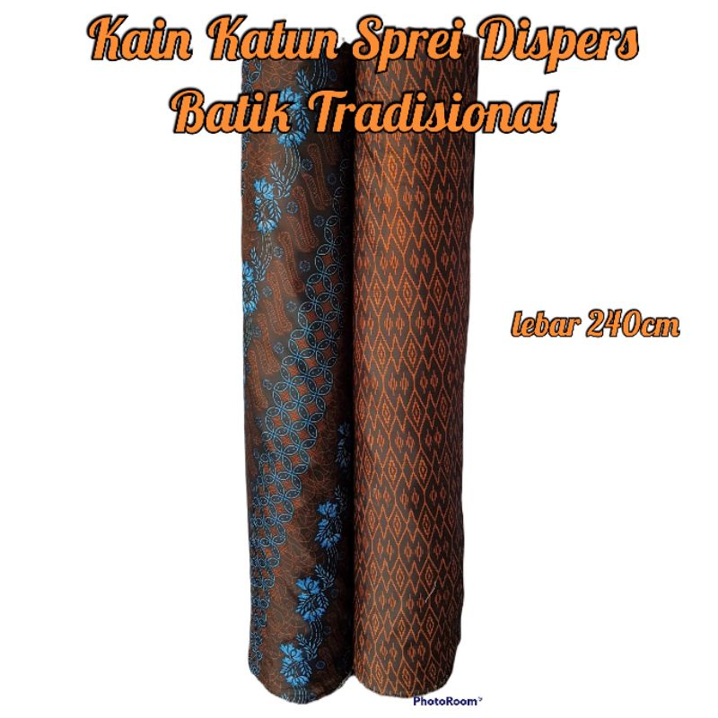 Bahan Kain Katun Sprei Dispers Motif Batik Tradisional / cotton seprei dispersed batik halus lembut 