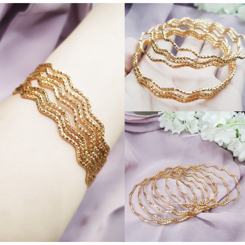 Gelang Keroncong India Gelombang 6 biji Perhiasan Lapis Emas Gelang Kroncong emas