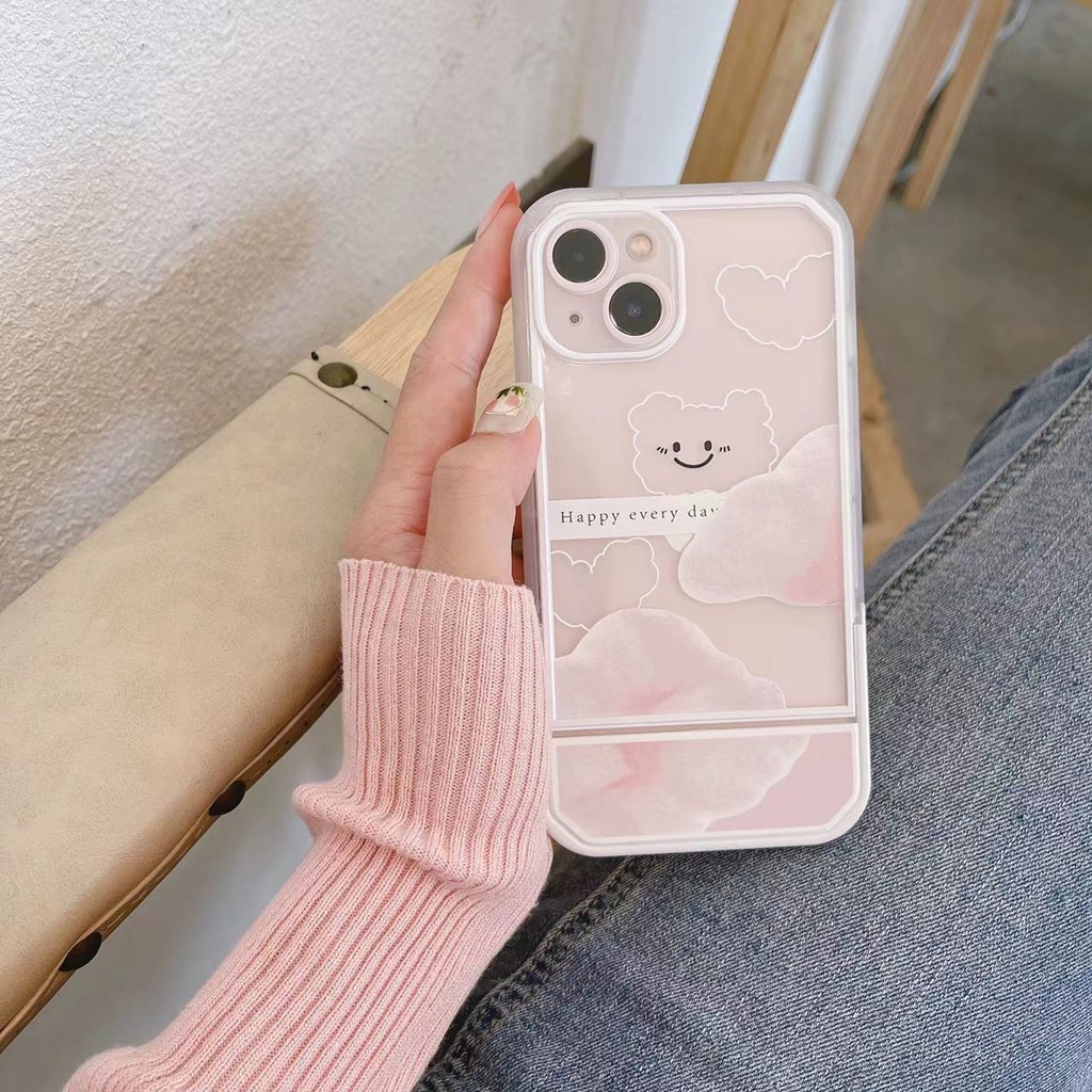 Soft Case TPU Transparan Dengan Bracket Untuk iPhone 12 13 Se 2020 6 6S 7 8 Plus X XS XR 11 Pro Max