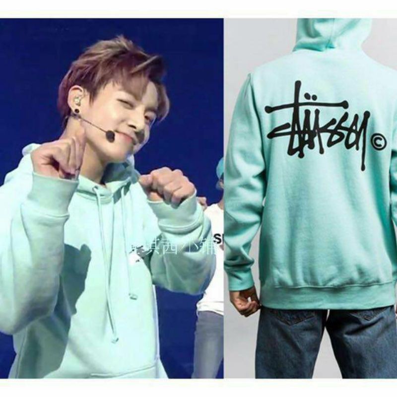 Jaket Hoodie BTS Jungkook Style S.t.u.s.s.y sablon depan belakang