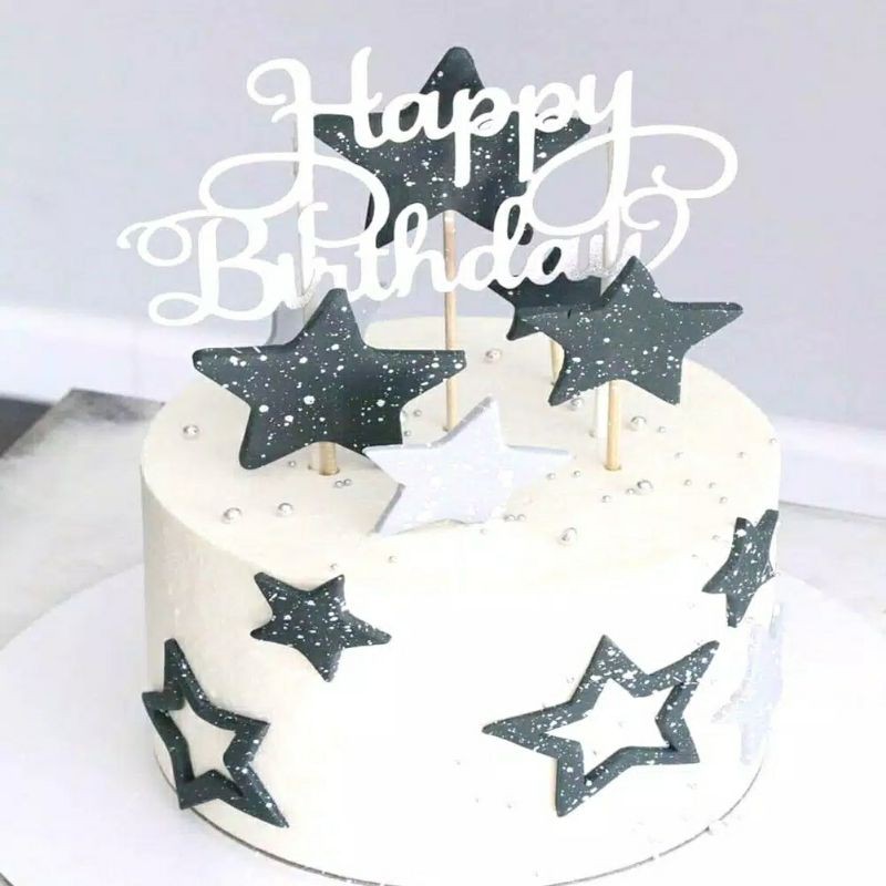 Cake Topper Kue Cupcake Desain Tulisan Happy Birthday Aksen Glitter