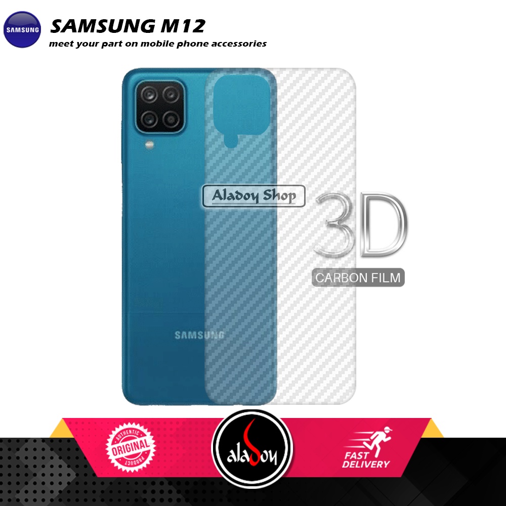 PAKET 3 IN 1 Tempered Glass Layar Samsung M12 Free Tempered Glass Camera dan Skin Carbon