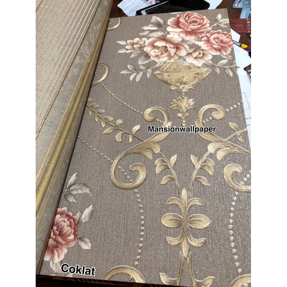 Wallpaper Dinding Bunga Shabby Pink Ungu Klasik Ornamen Mewah