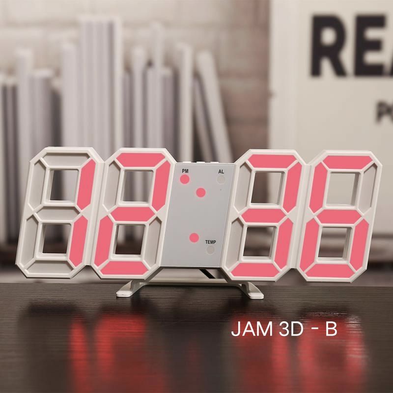Jam Dinding Digital LED 3D Gaya Modern Untuk Dekorasi Ruang TamuJam Digital LED Full Angka 3D Unik Untuk Dekorasi Meja Dinding Ruang Tamu-JAM 3D - B