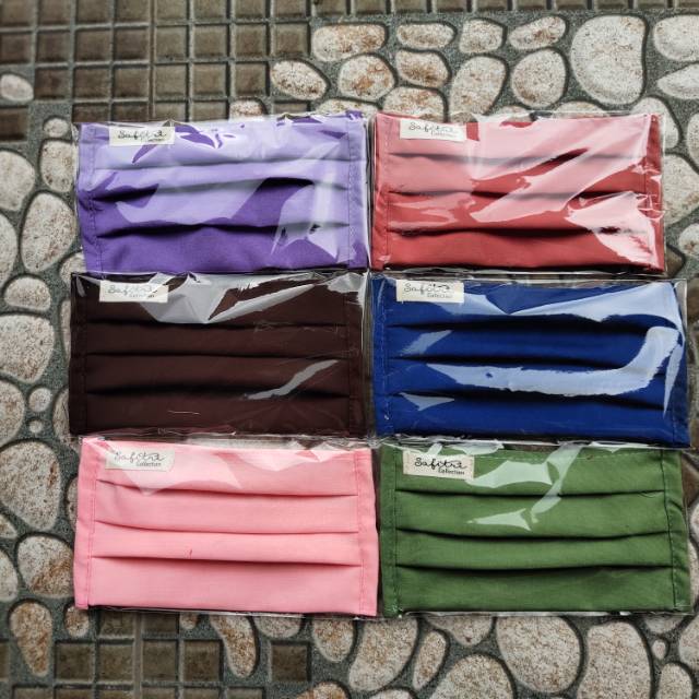 Masker kain double spesial label safitri_collection dengan kantong tissu