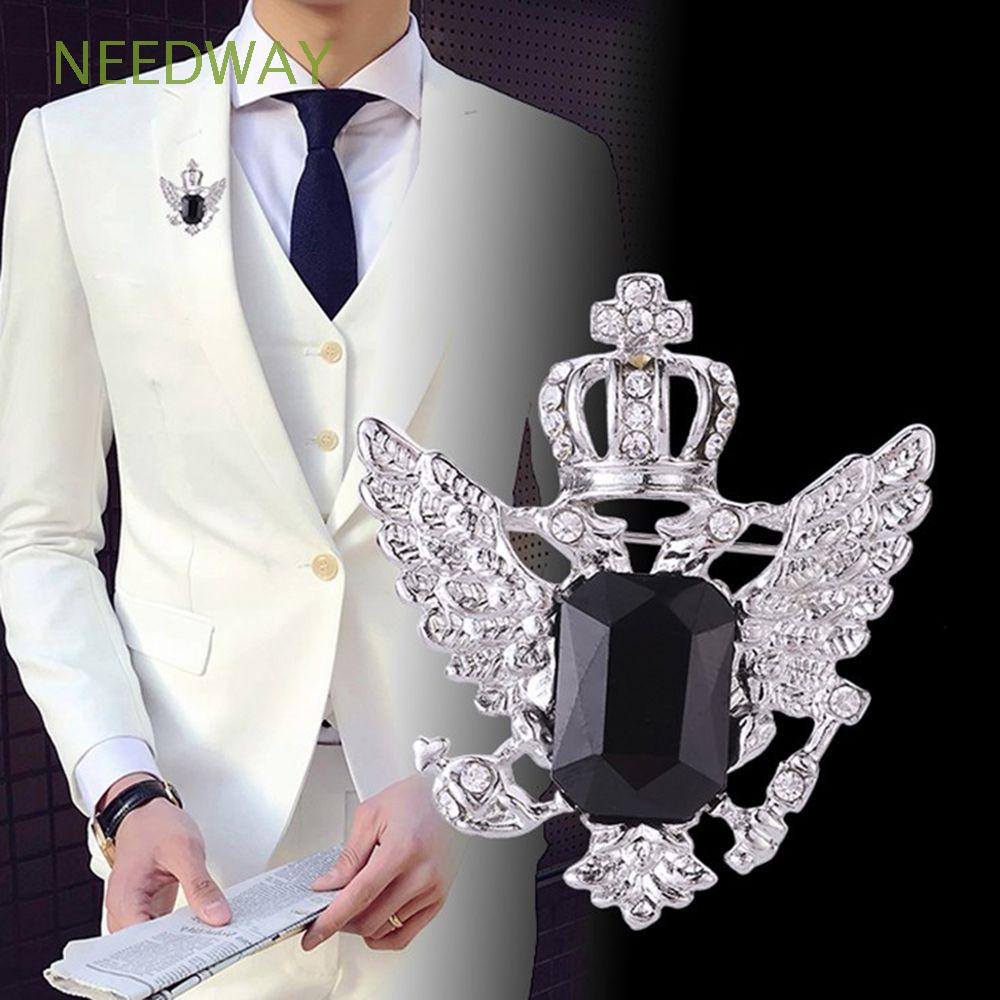 1 Pc Bros Bentuk Mahkota Elang Bahan Alloy Aksen Berlian Imitasi Warna Hitam Dan Silver Untuk Pria