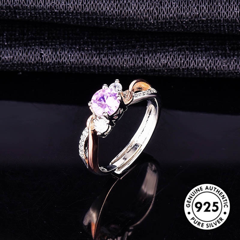 Cincin Sterling Silver 925 Model Daun Warna Rose Gold Dengan Berlian Pink Untuk Wanita