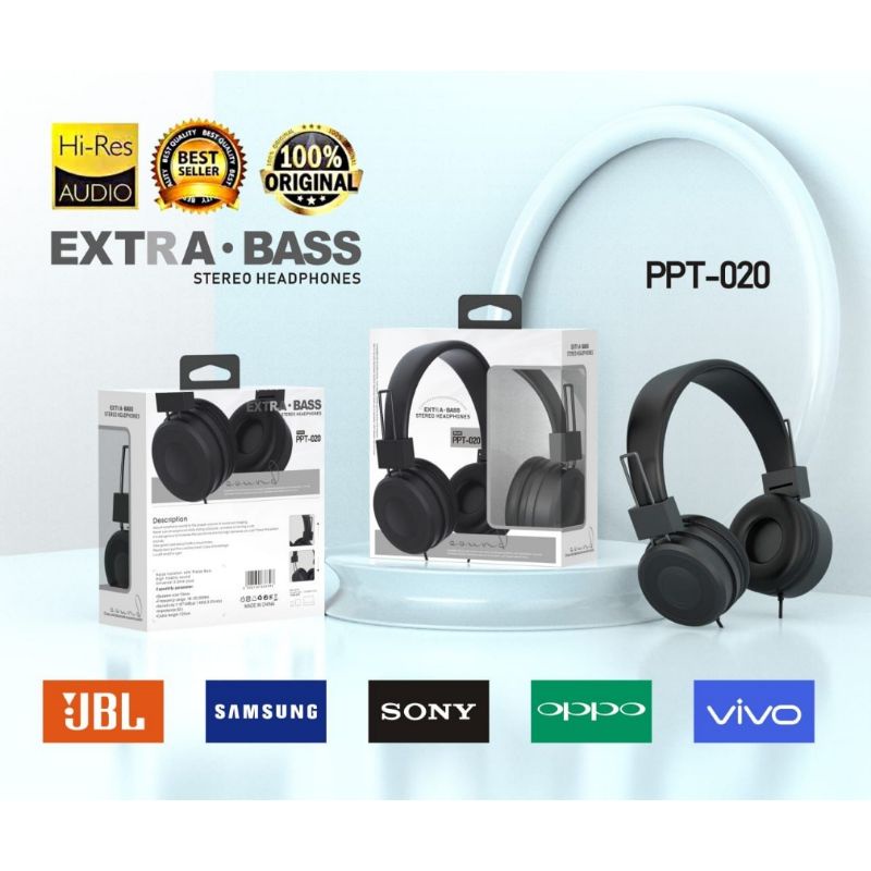 Handsfree Headset Bando Branded PPT-020 Extra Bass Stereo Headphones