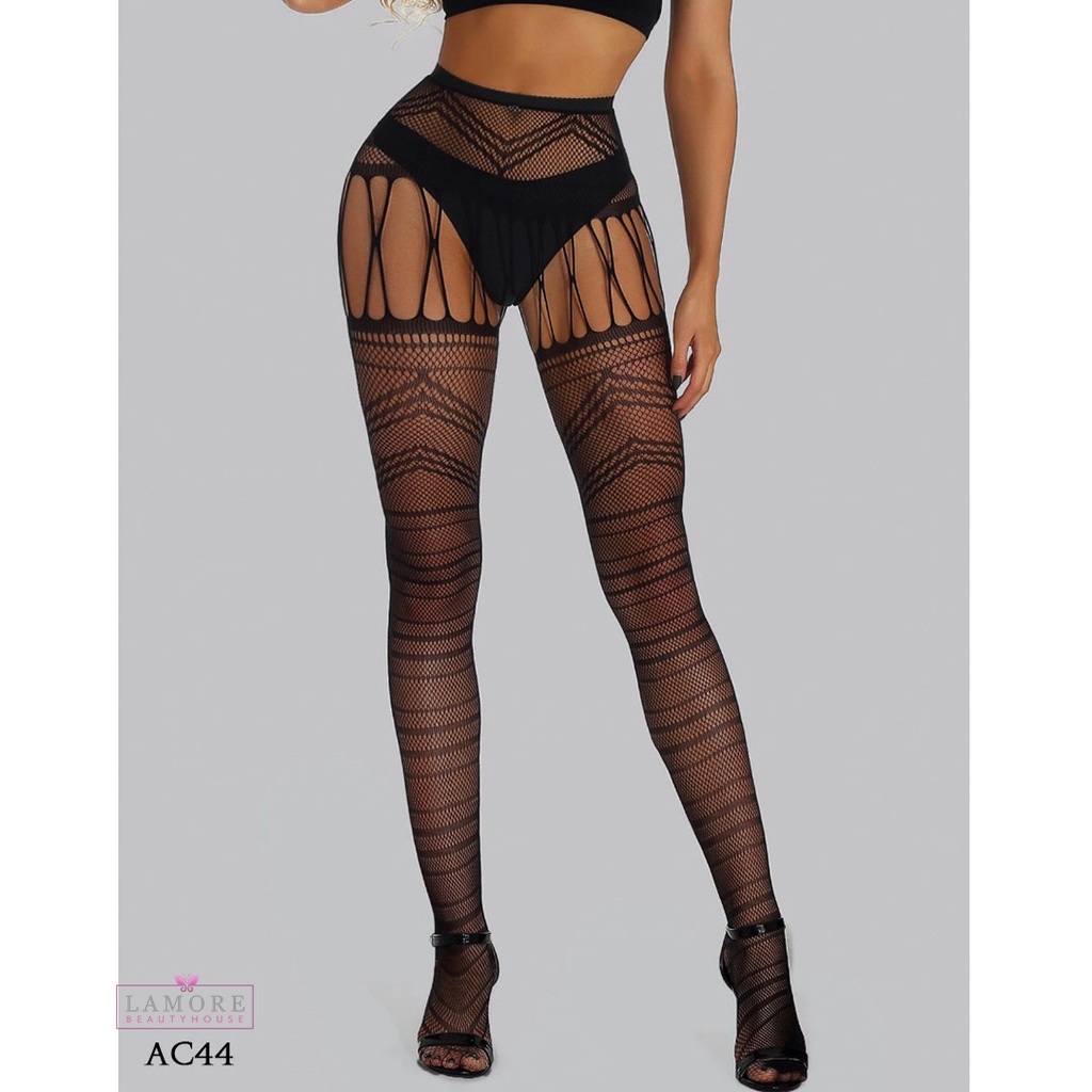 [SIAP KIRIM] LINGERIE STOCKING MOTIF SEKSI SLEEPWEAR JARING HITAM AC44