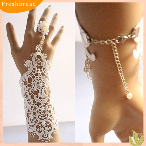 [TERLARIS]Wedding Bride Vintage Exquisite Faux Pearl Lace Bracelet with Ring Jewelry