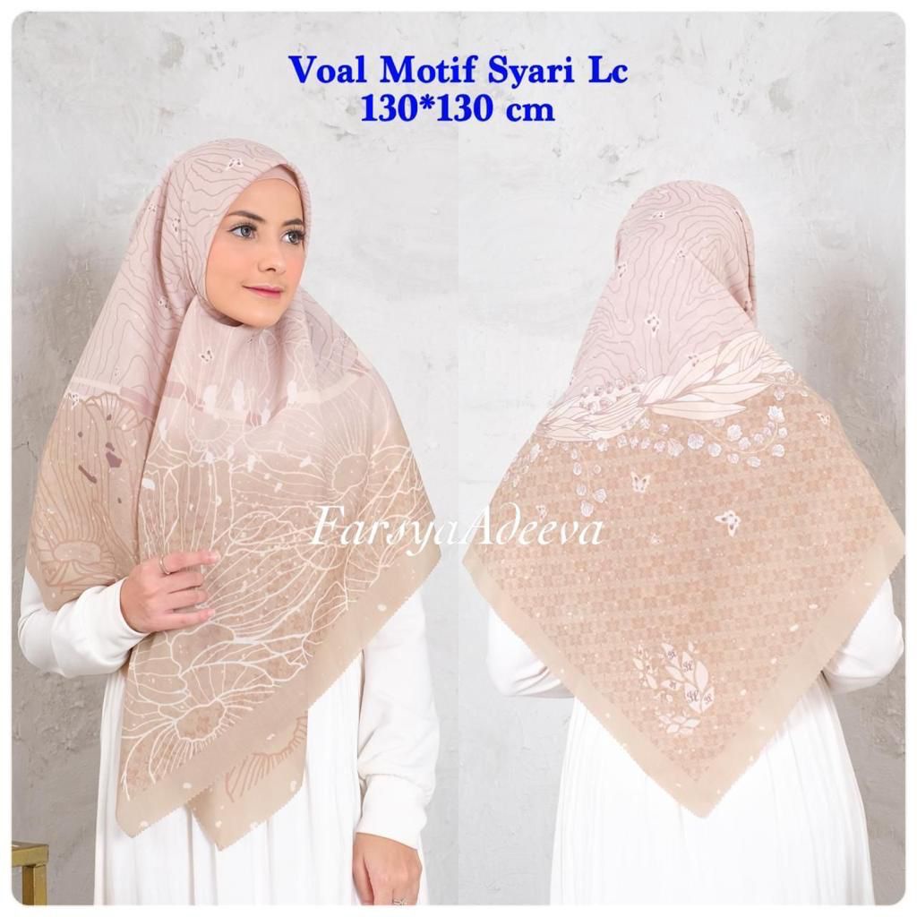 SERAGAM | New Hijab | 130 x 130 |Jilbab Segi Empat Syari Motif LC | Farsya Adeeva Voal Motif Syari L