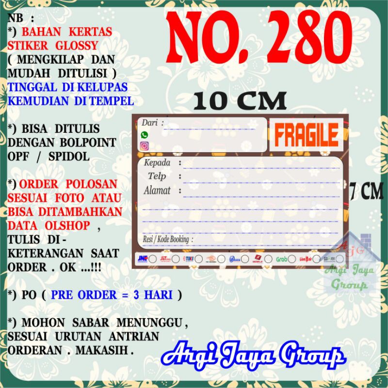 

Stiker Pengiriman - Sticker Alamat Olshop Murah Nomer 280 - 10x7 cm - Glossy