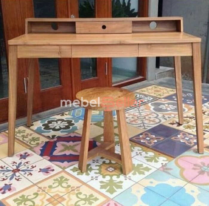 MEJA BELAJAR RETRO JATI-RAK BUKU-LEMARI-KURSI MINIMALIS