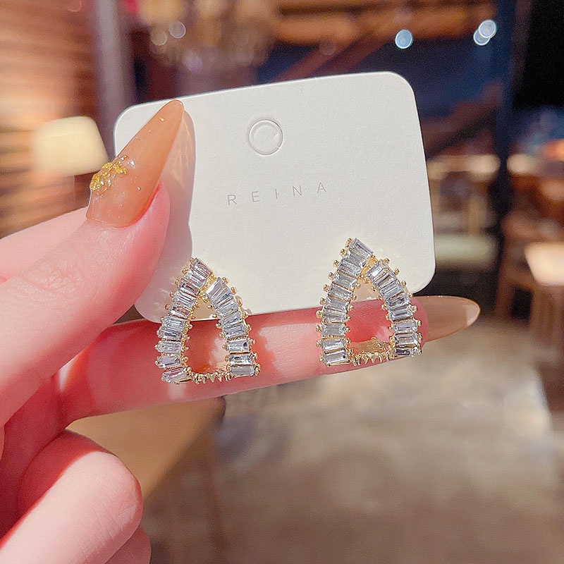 Shuling 925 silver needle Korean version Micro-inlaid Zircon Stud Earrings Super Cute Geometric Earrings Female Earrings Jewelry