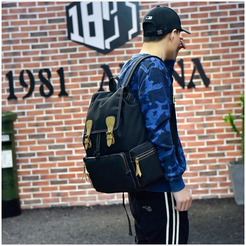 Ransel Pria Mode Ransel Laptop 14 Inci Tas Punggung Travel Bisnis Pria Tas Sekolah Kanvas Tahan Air untuk Ransel Anak Laki-laki Baru