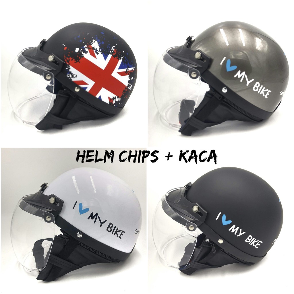 Helm Chips Premium + Kaca Bubble (Helm Vespa/Helm Retro/Helm Chip/Helm Klasik)