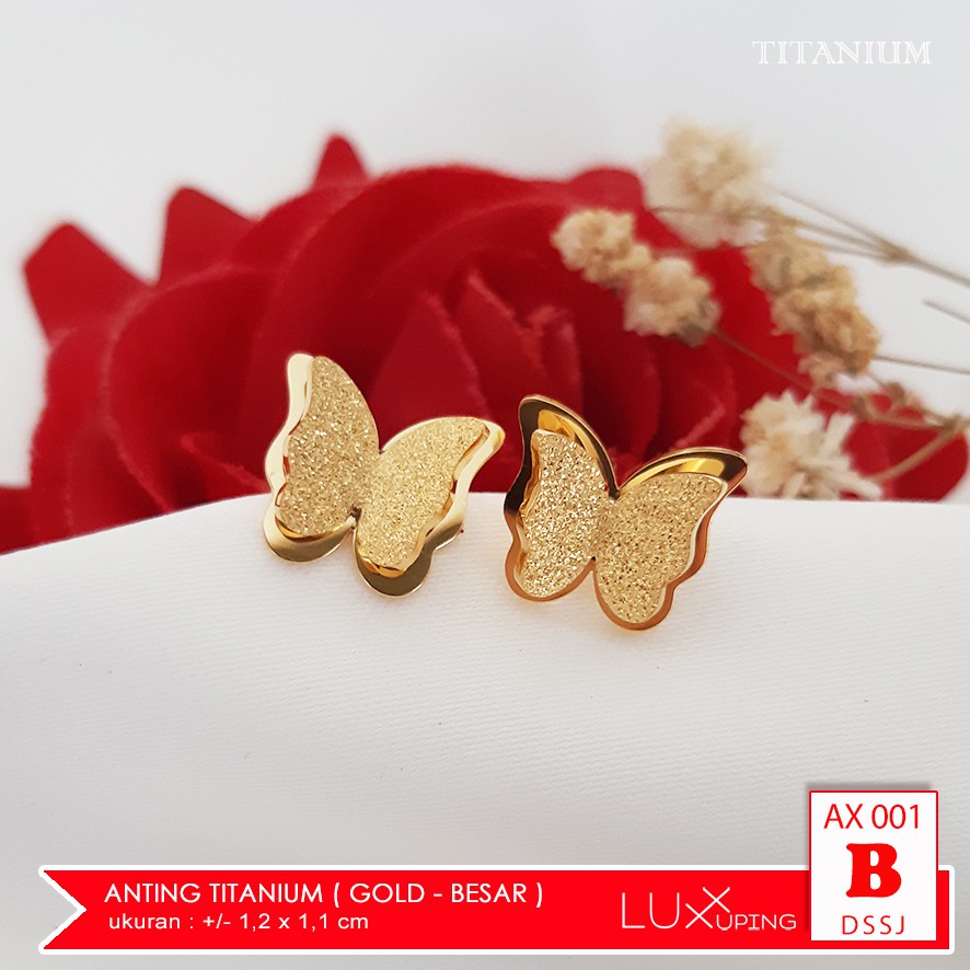 AX 001 Anting Titanium Kupu Kupu Anti Karat Perhiasan Stainless Steel Murah Berlian Anting Tusuk Kupu Rose Gold Anting Gold Giwang Emas Imitasi Anting Anti Karat Selamanya Anting Mewah Luxx Xuping