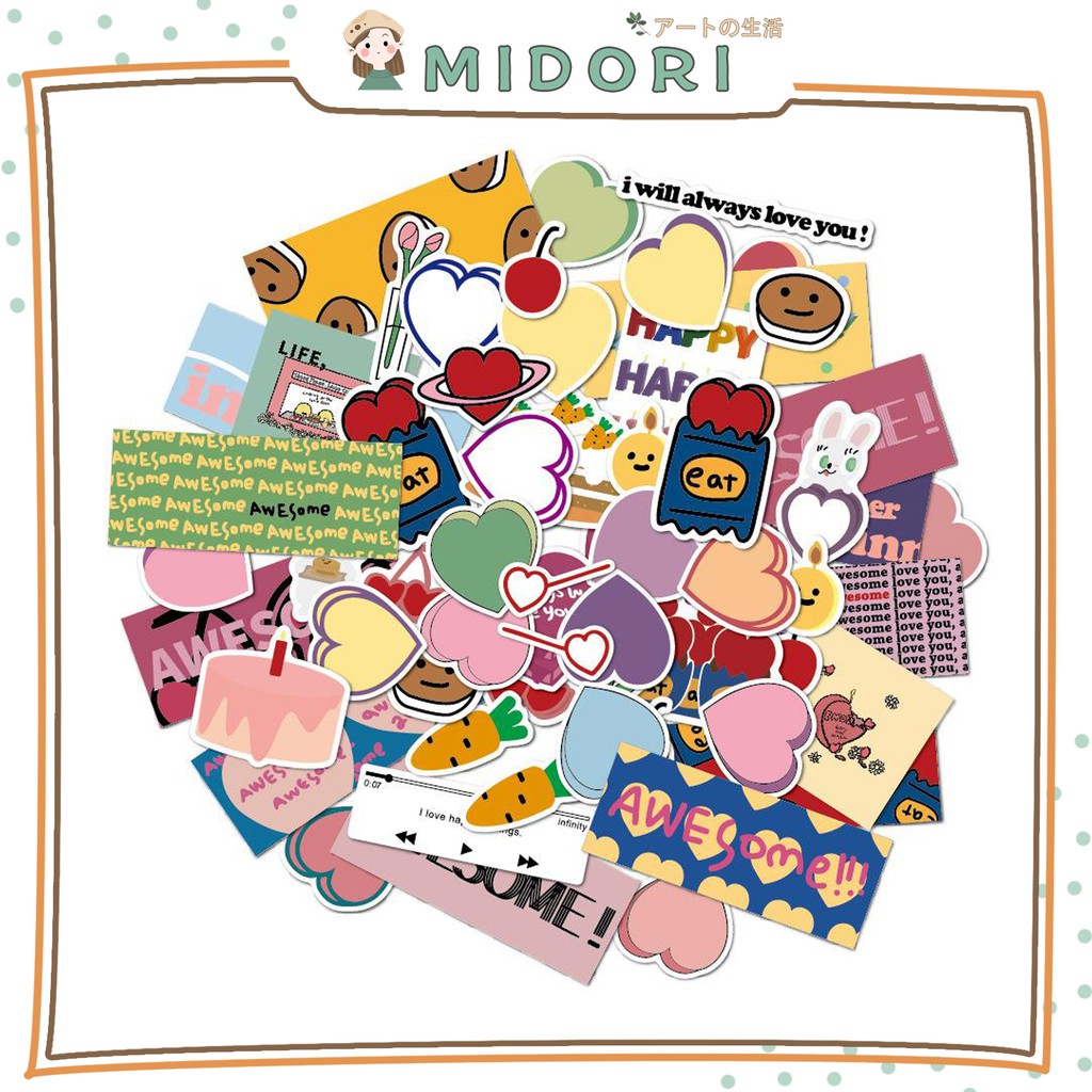 

[MIDORI] 10-60Pcs AWESOME ART Sticker Deco DIY Planner BuJo Scrapbook Planner Stiker Hias - B0199