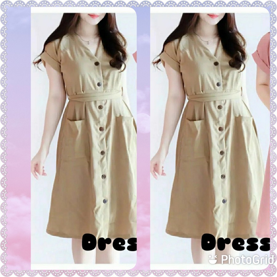 BAJU DRESS WANITA KOREA BAJU CASUAL DRES KAOS TERUSAN PEREMPUAN BUTTON MARIA
