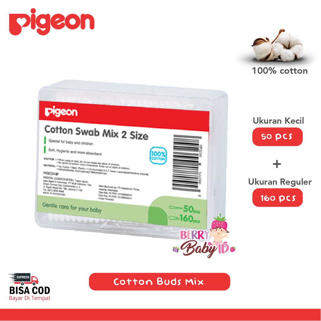 Pigeon Cotton Swab Mix 2 Size Cotton Buds Korek Kuping Kapas Bayi Berry Mart