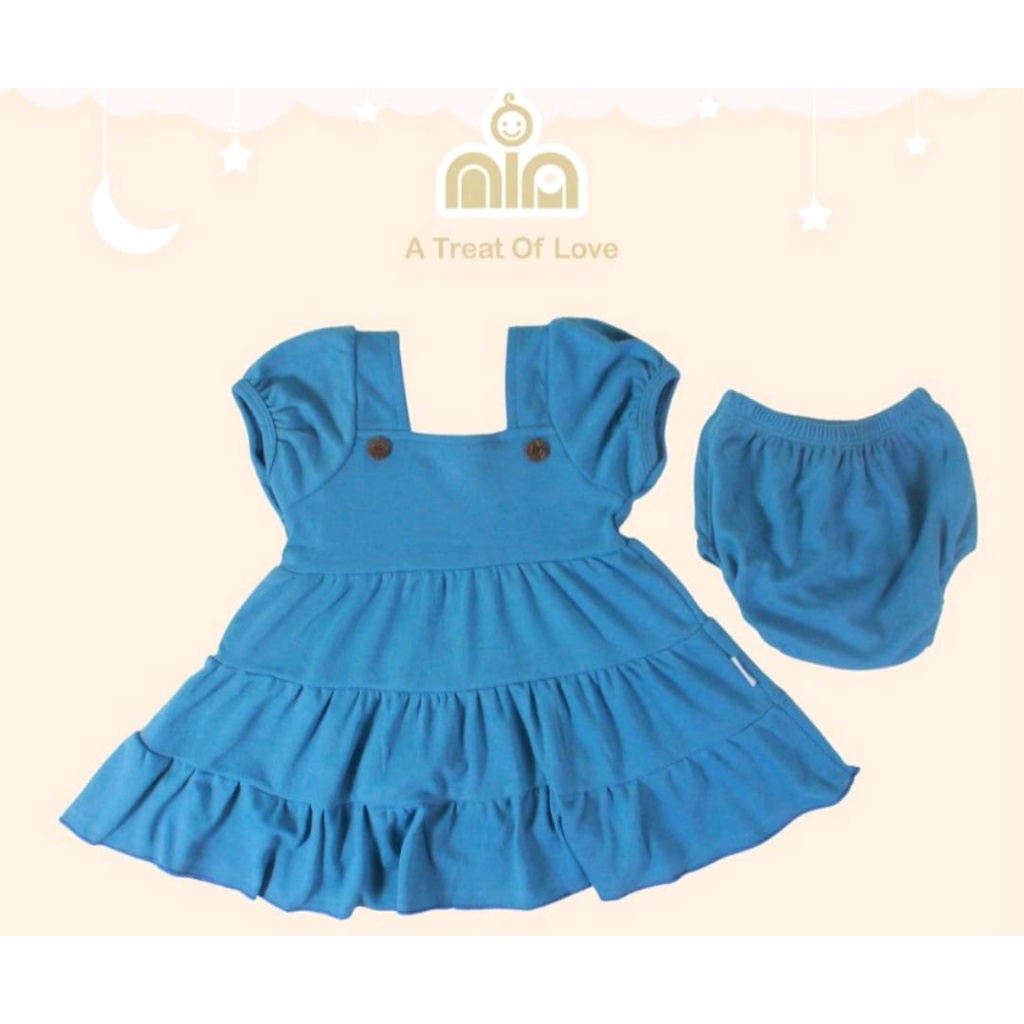 NIA Dress Bayi Perempuan Dress Bayi Nia Susun Polos Warna Premium 3-6 Bulan