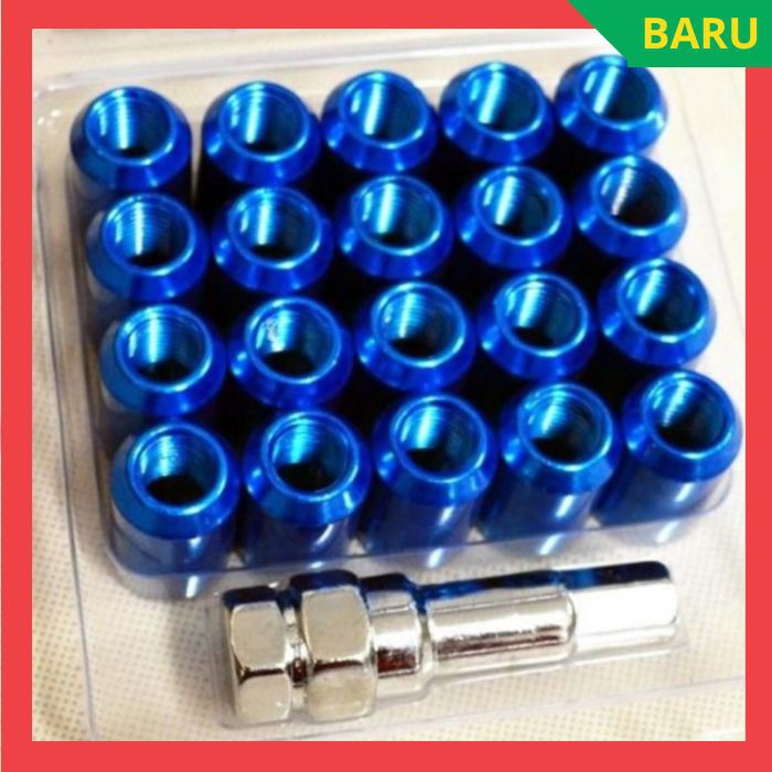 Baut Roda Mobil Racing Lugnut 1 25 MM 20 PCS Baut Velg Mobil Variasi Baut Ban Mobil Blue Biru Kunci 