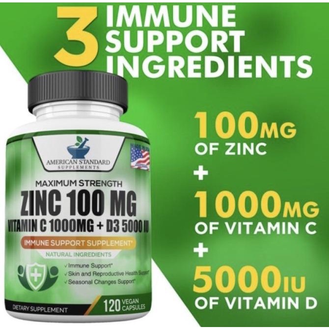 American Standard Vitamin C 1000 MG, Zinc 100 MG, D3 5000 IU Immune S Lc