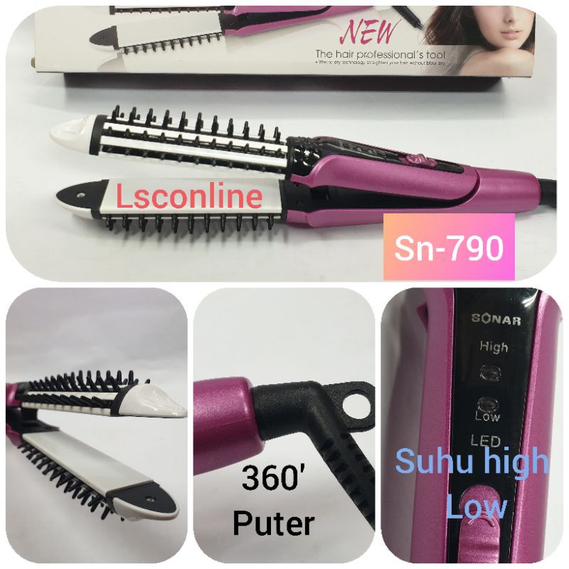 Sonar Catokan Pelurus Rambut 2in1 Sisir Curly Kriting Blow Murah Lurus Original SN 790 Terlaris