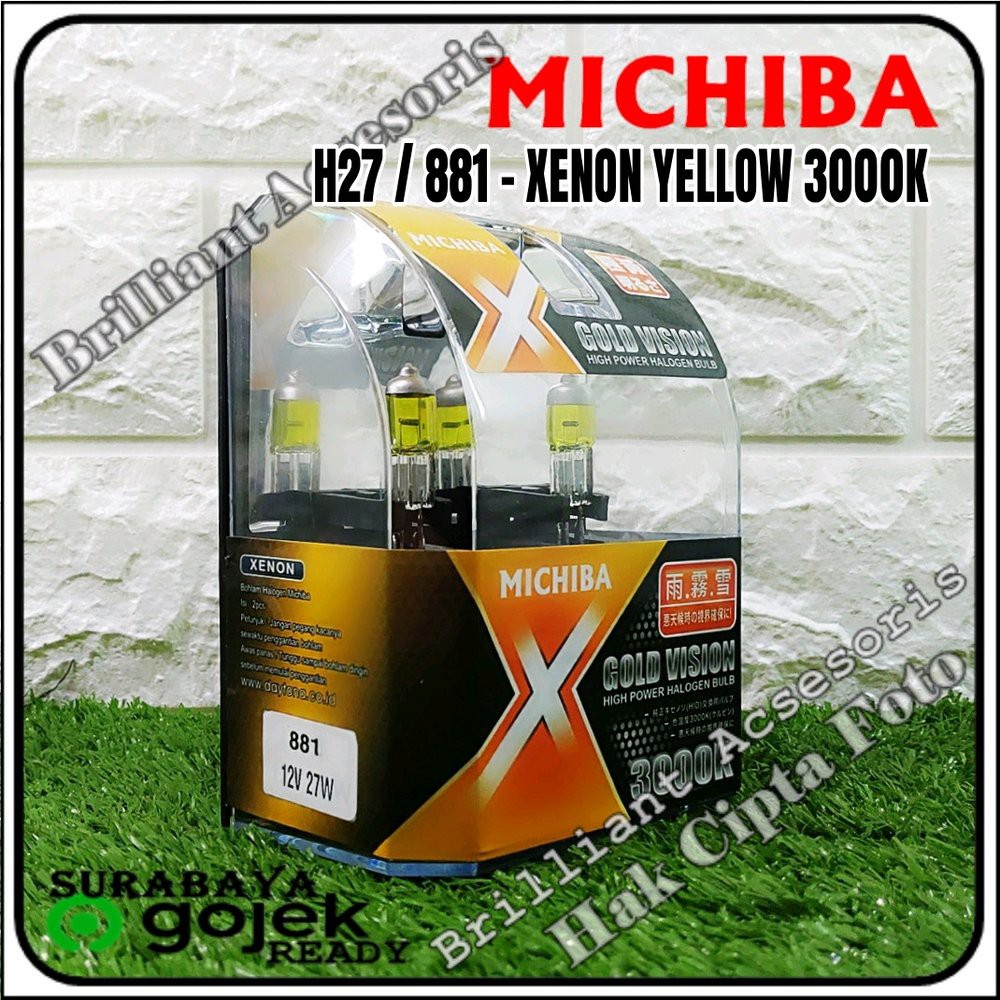 MICHIBA H27 881 - 12v 27w - Lampu Bohlam Xenon Yellow Halogen