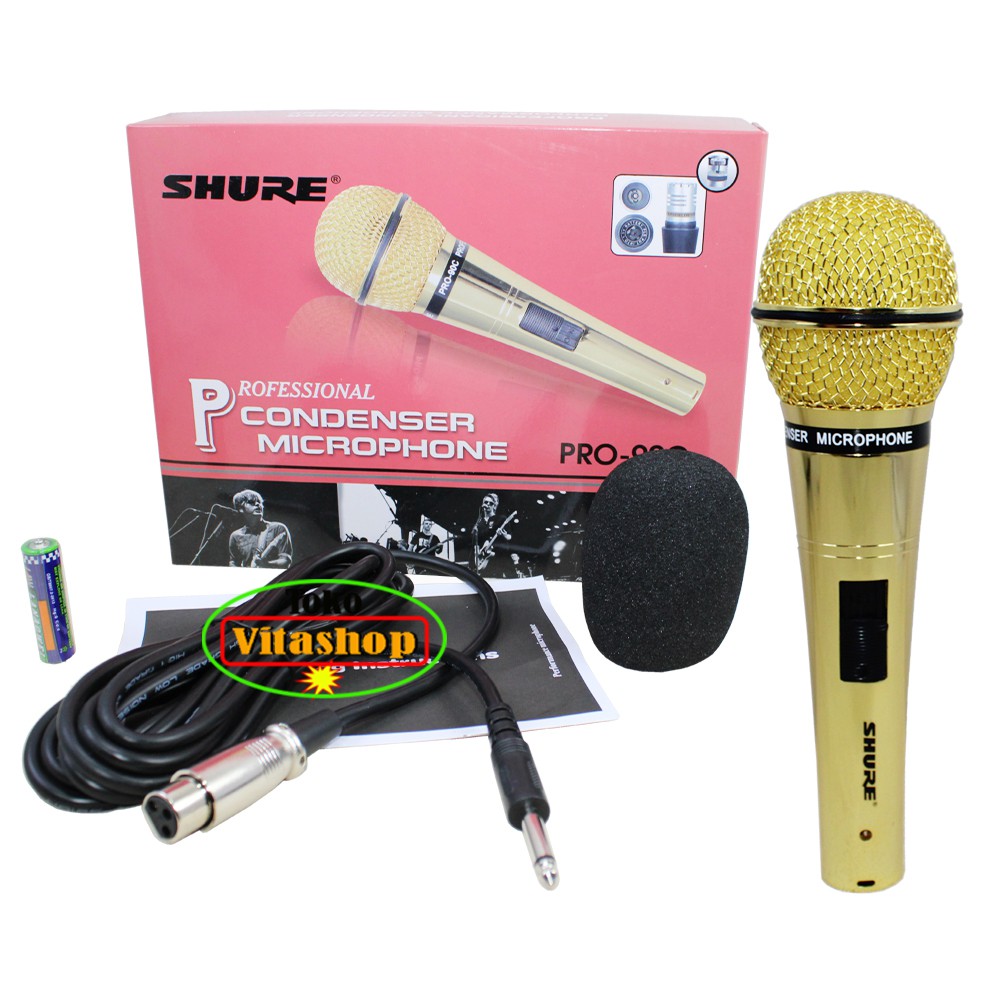 Mic Shure Pro-90C Mikrophone Cable Mikropon Kabel Mik Condenser Gold