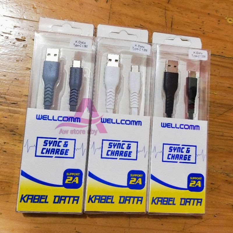 Wellcomm Flat Kabel data Type C Panjang 1.5 Meter Fast Charging 2.4A Cable charger usb type C