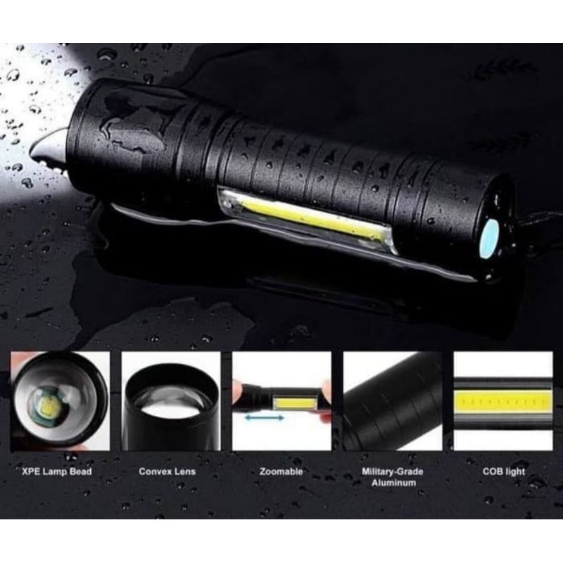 Senter mini senter led senter polisi USB Rechargeable MURAH