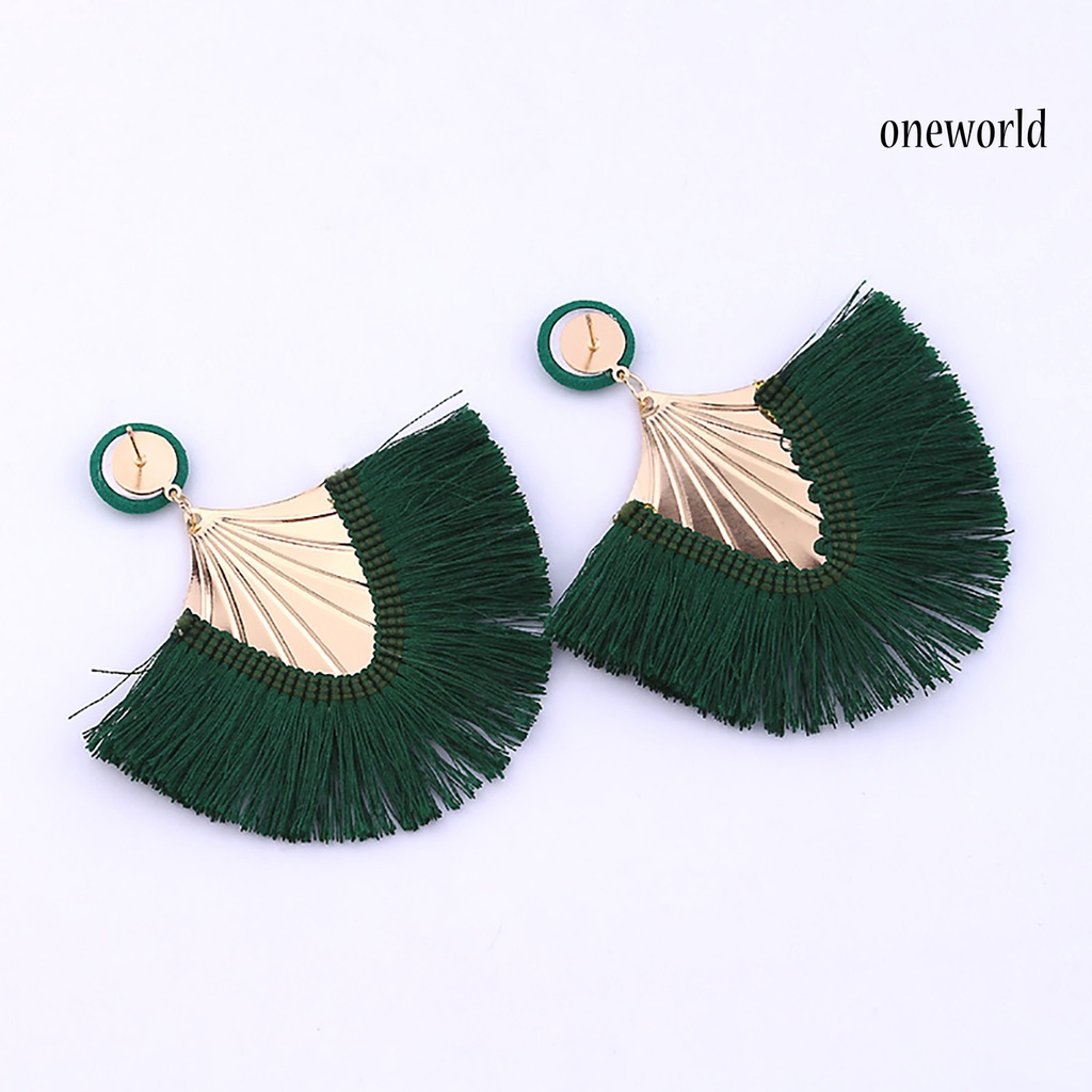 OW@ 1 Pair Women Creative Bohemia Fringed Fan Shape Dangle Earrings Jewelry Gift for Party