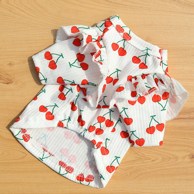 ★〓YUFeiPet〓★ Pet dog clothes soft pajamas cute cherry print puppy vest T-shirt all season pet clothes shirt cat clothes