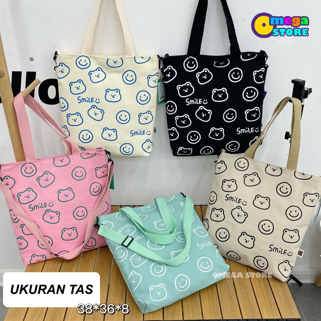 ToteBag Wanita Motif Smile Tas Selempang Sekolah Anak Perempuan Tas JinJing Bahan Kanvas Premium  -  252