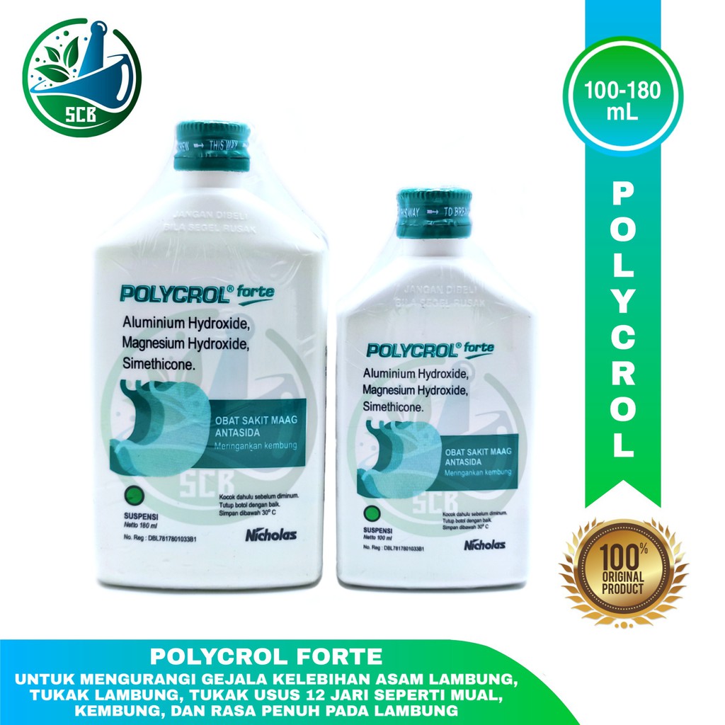 Polycrol Forte HIJAU Varian - Obat Maag, asam & nyeri lambung - Isi 100ml - 180ml