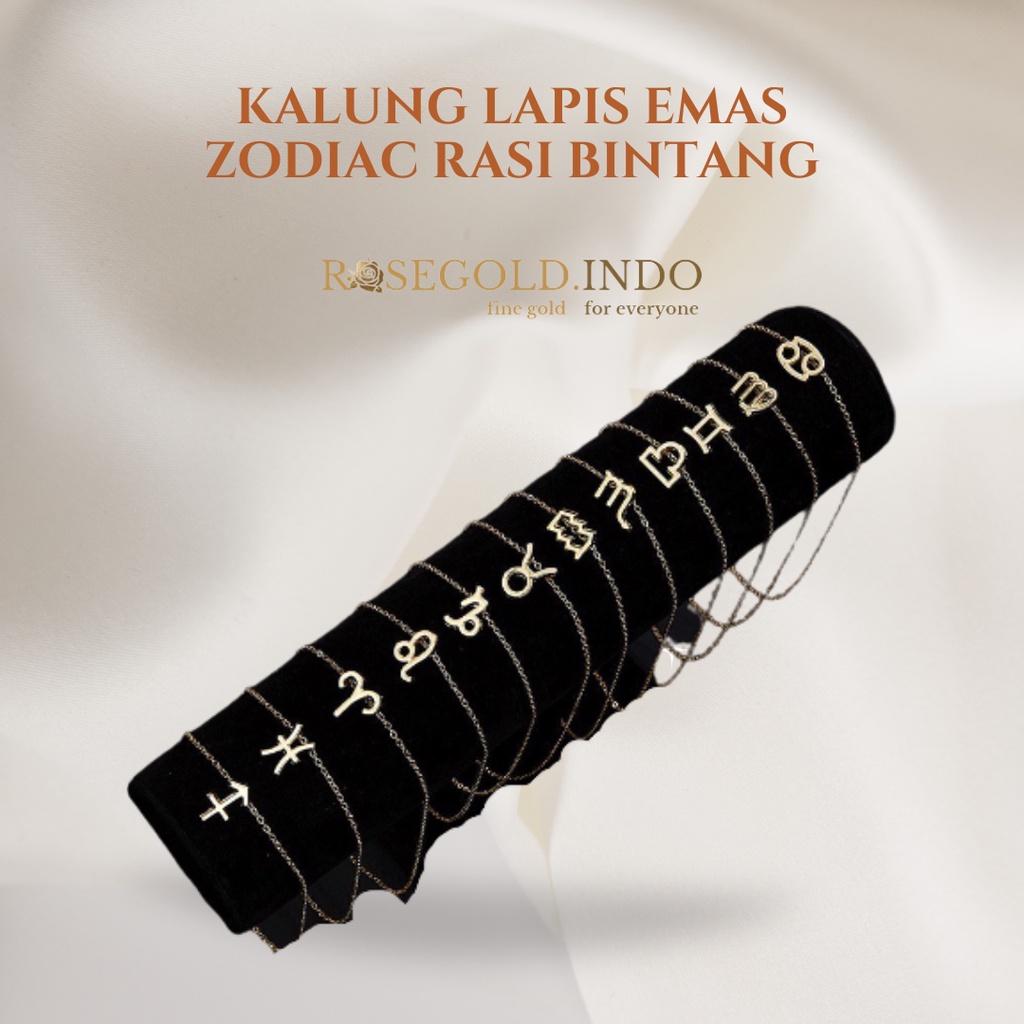 Kalung Chocker Liontin Zodiac Titanium Lapis Emas Rasi Bintang