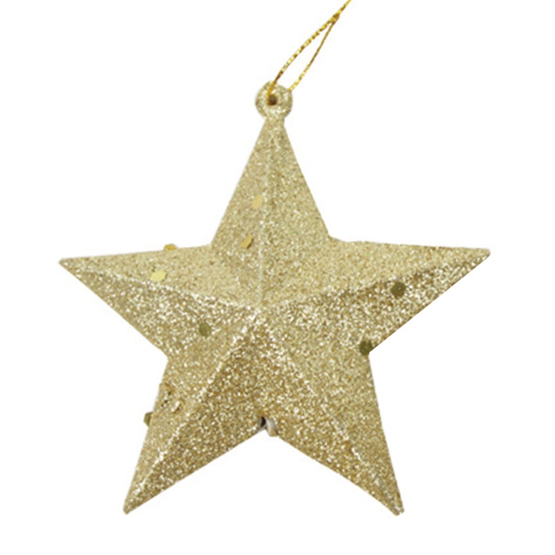 6pcs Ornamen Gantung Bentuk Bintang Glitter Untuk Dekorasi Pohon Natal