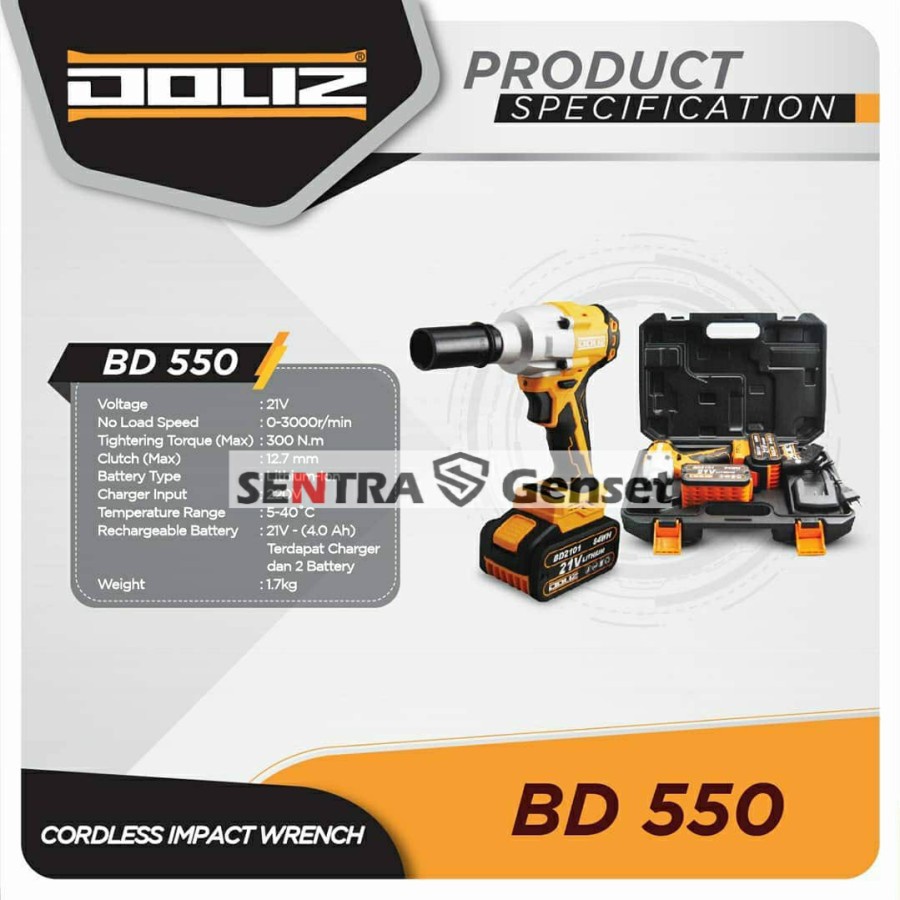 Mesin Bor Cordless Impact Wrench 12.7mm Doliz BD550