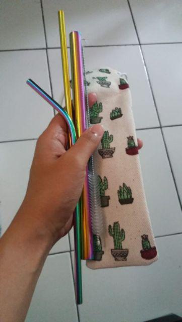 Stainless Straw / Sedotan Stainless (full Set Bubble Rainbow)