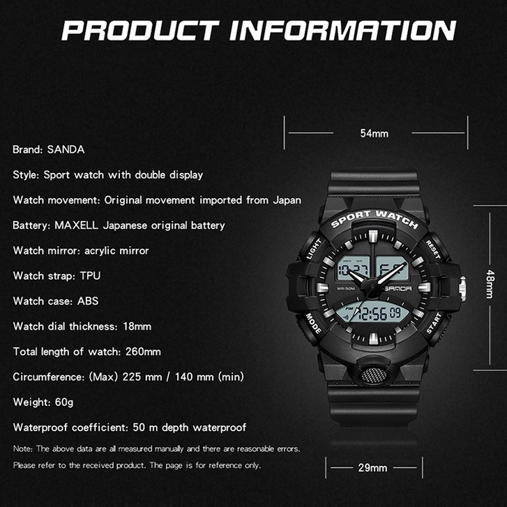 SANDA 3130 Jam Tangan Pria Wanita Digital Analog Tali Rubber Shockproof Anti Air WATCHKITE WKOS