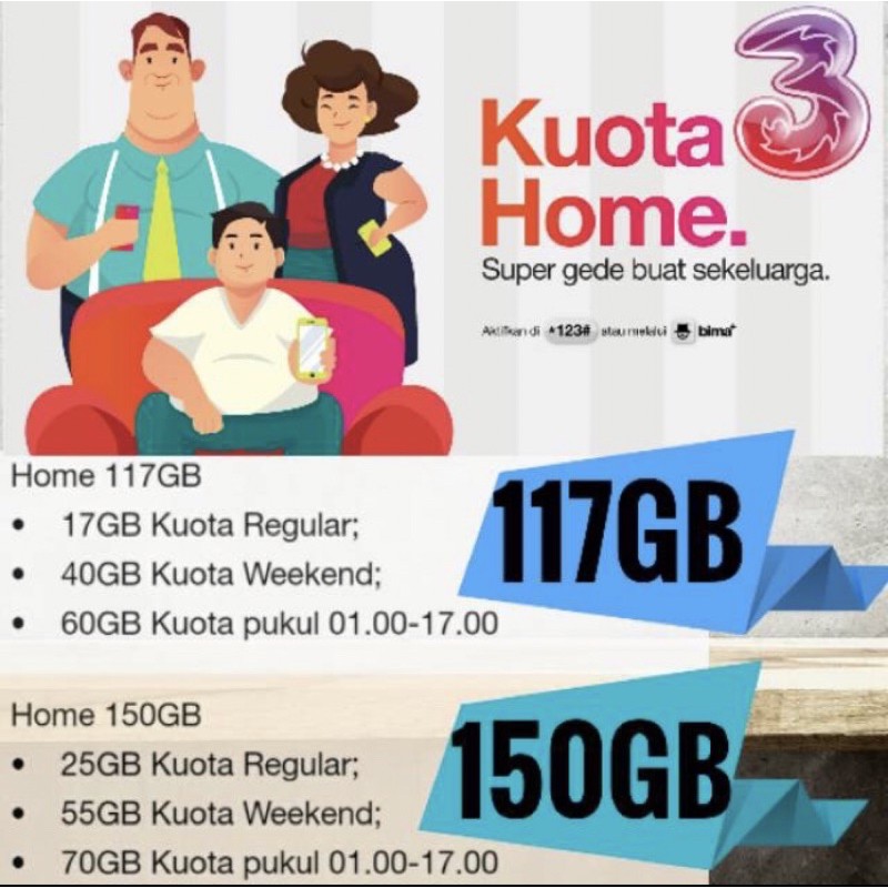 PAKET INTERNET INJECT 3/TRI SUPER MURAH 117GB DAN 150GB TRI HOME 117GB TRI HOME 150GB
