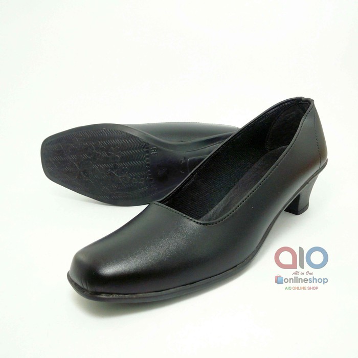 Aline Sepatu Pantofel Wanita Hak 5 Cm Heels Hitam Polos Formal Guru Sekolah Kantor Kerja AW11