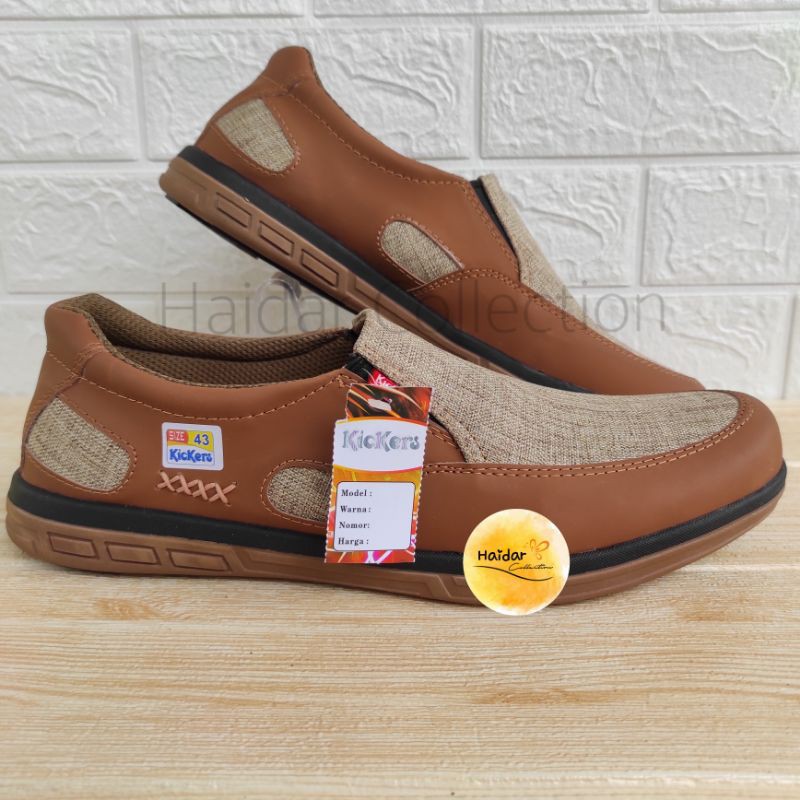 Sepatu Pria Kulit Slip On Kasual Sintetis Premium Sol Karet Import